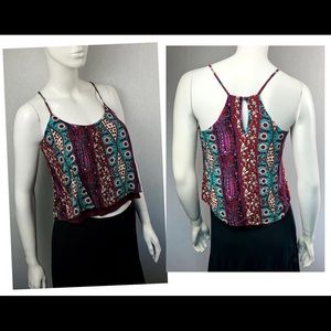 Paisley Boho Hippie Double Layer Crop Summer Cute Flowy Beach Mia Max Tank Top